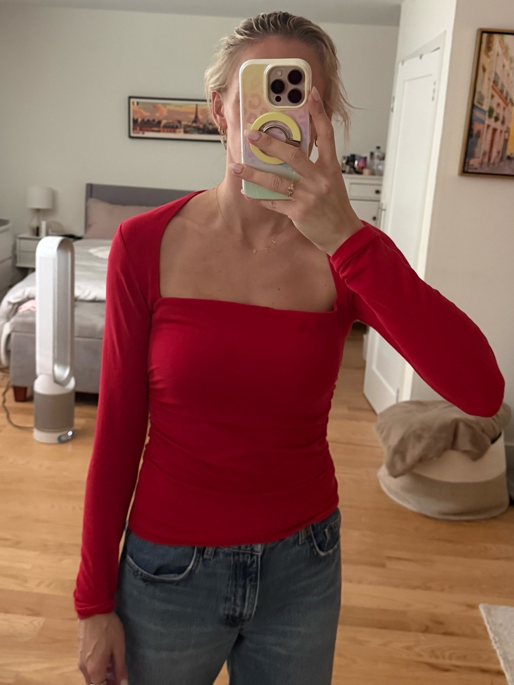 Abercrombie & Fitch Red Square-Neck Long Sleeve Top